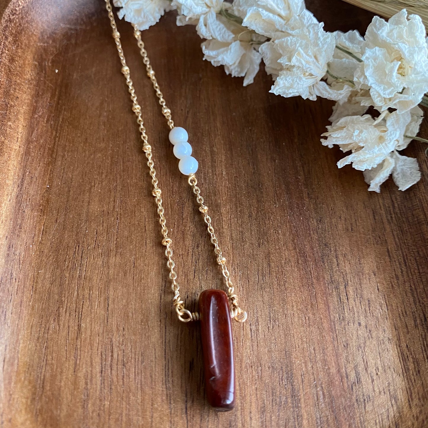 Red Tiger Eye and Mother of Pearl Necklace