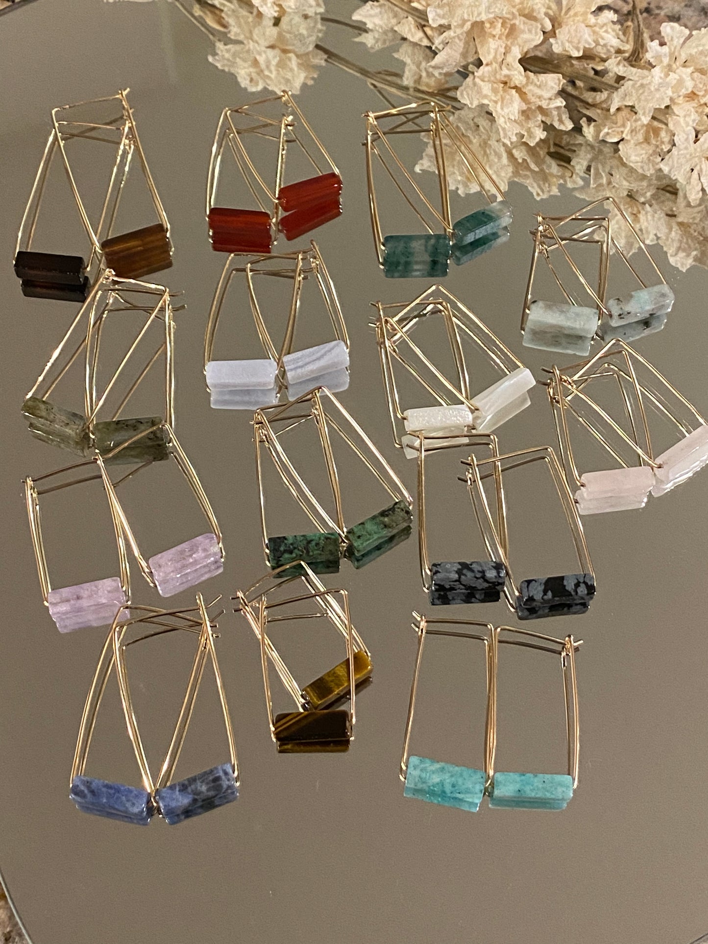 Rectangle Stone Bar Earrings