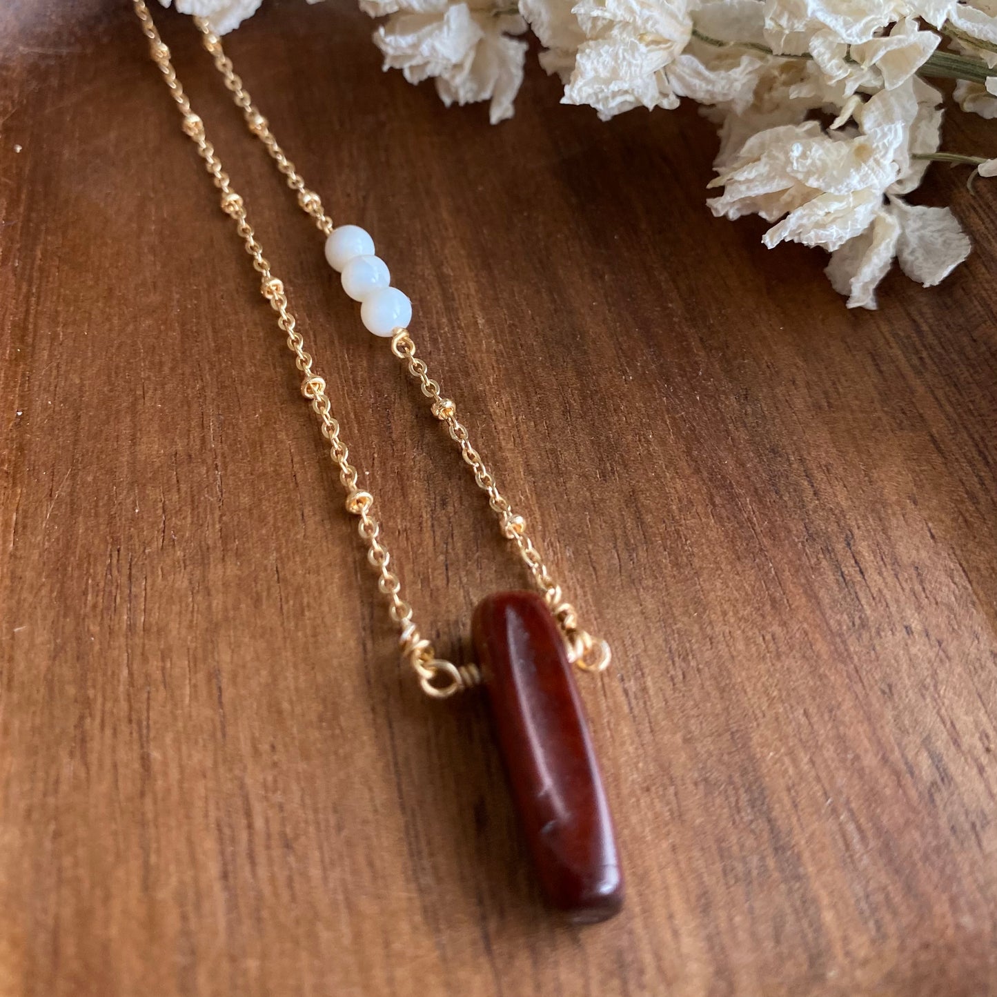 Red Tiger Eye and Mother of Pearl Necklace