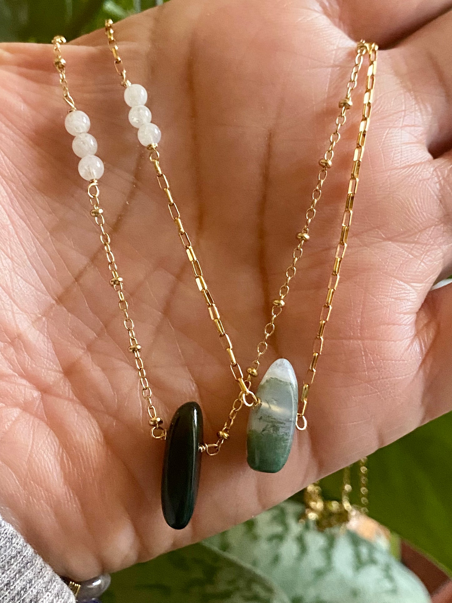 Moss Agate Necklace with Moonstone