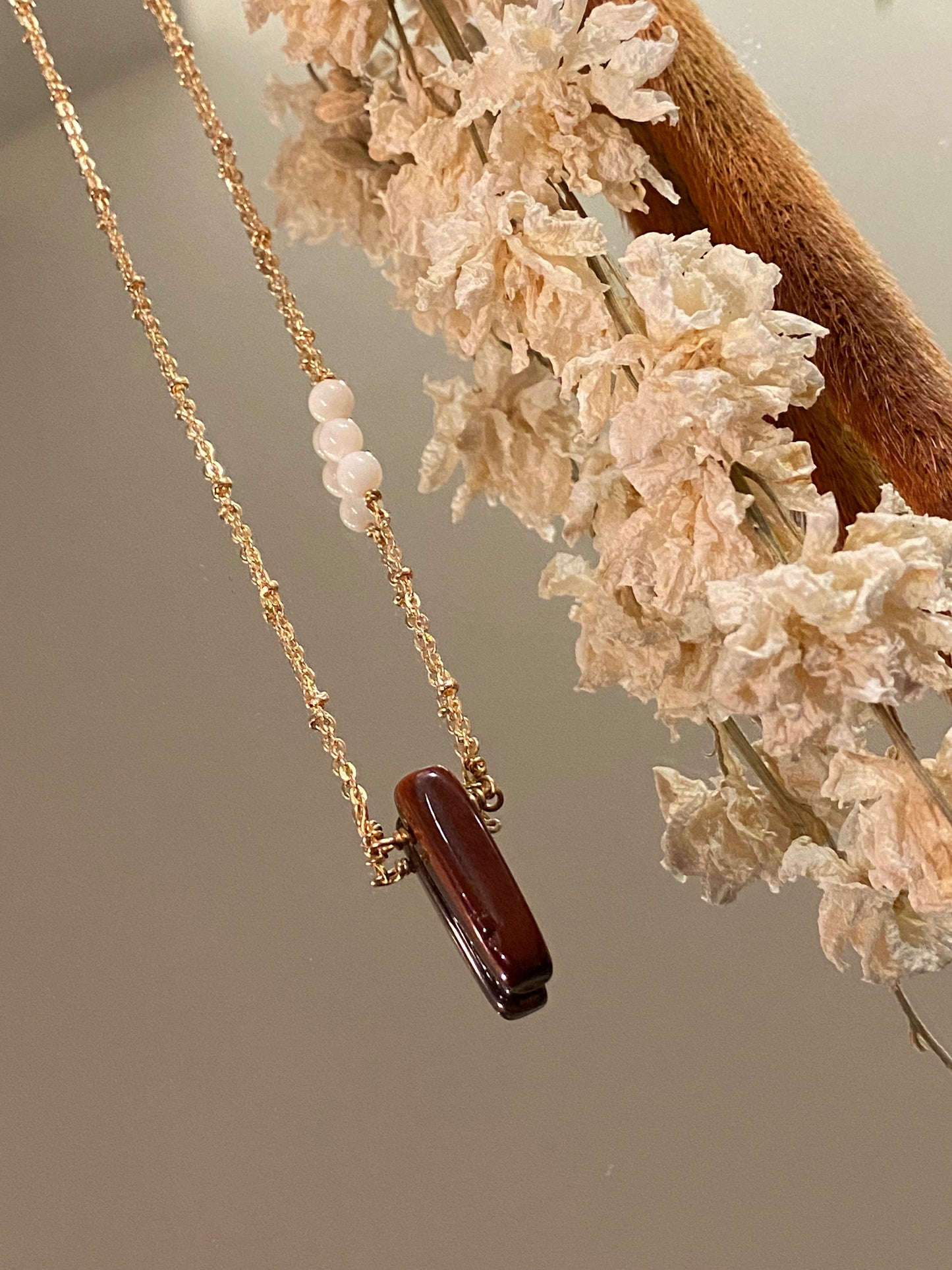 Red Tiger Eye and Mother of Pearl Necklace