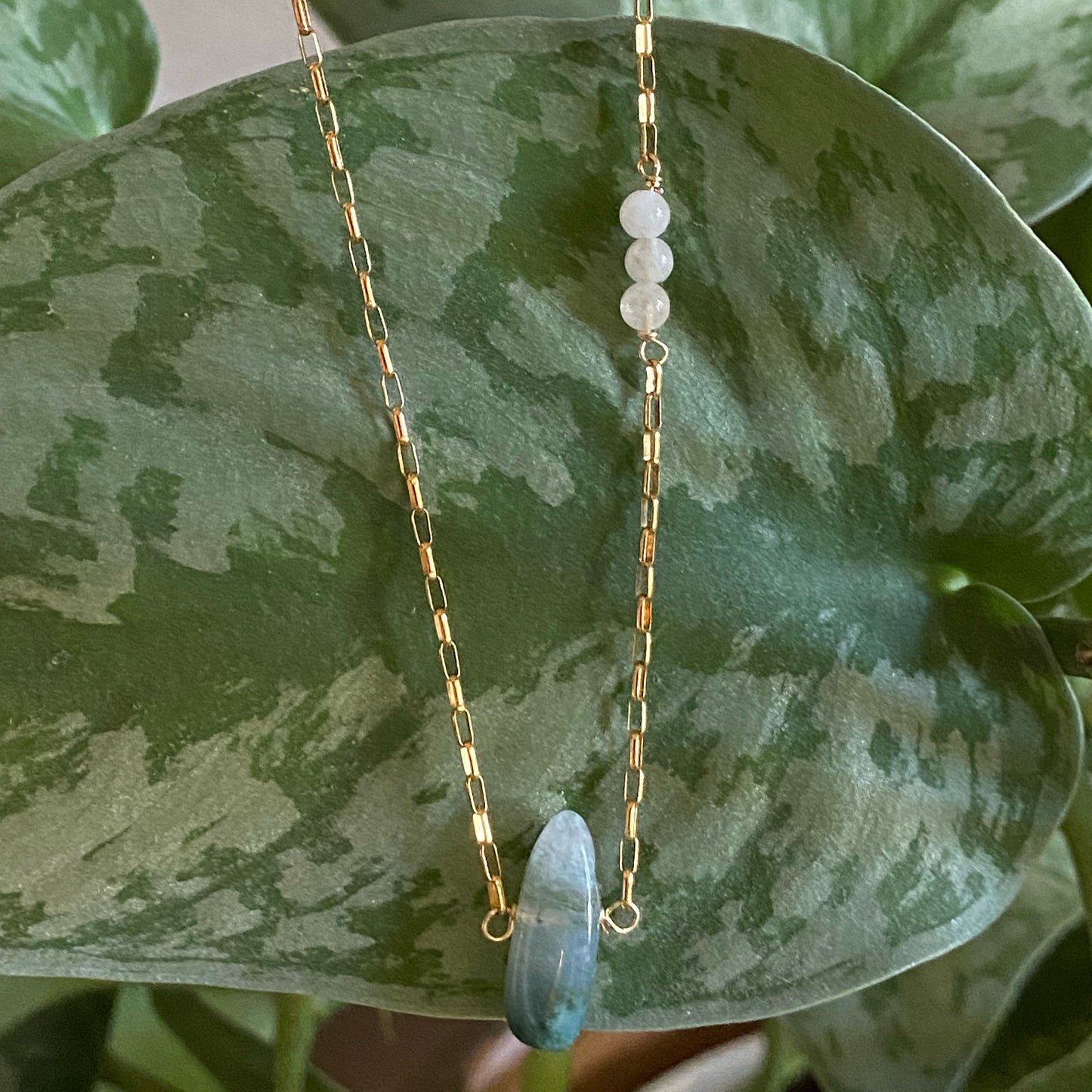 Moss Agate Necklace with Moonstone