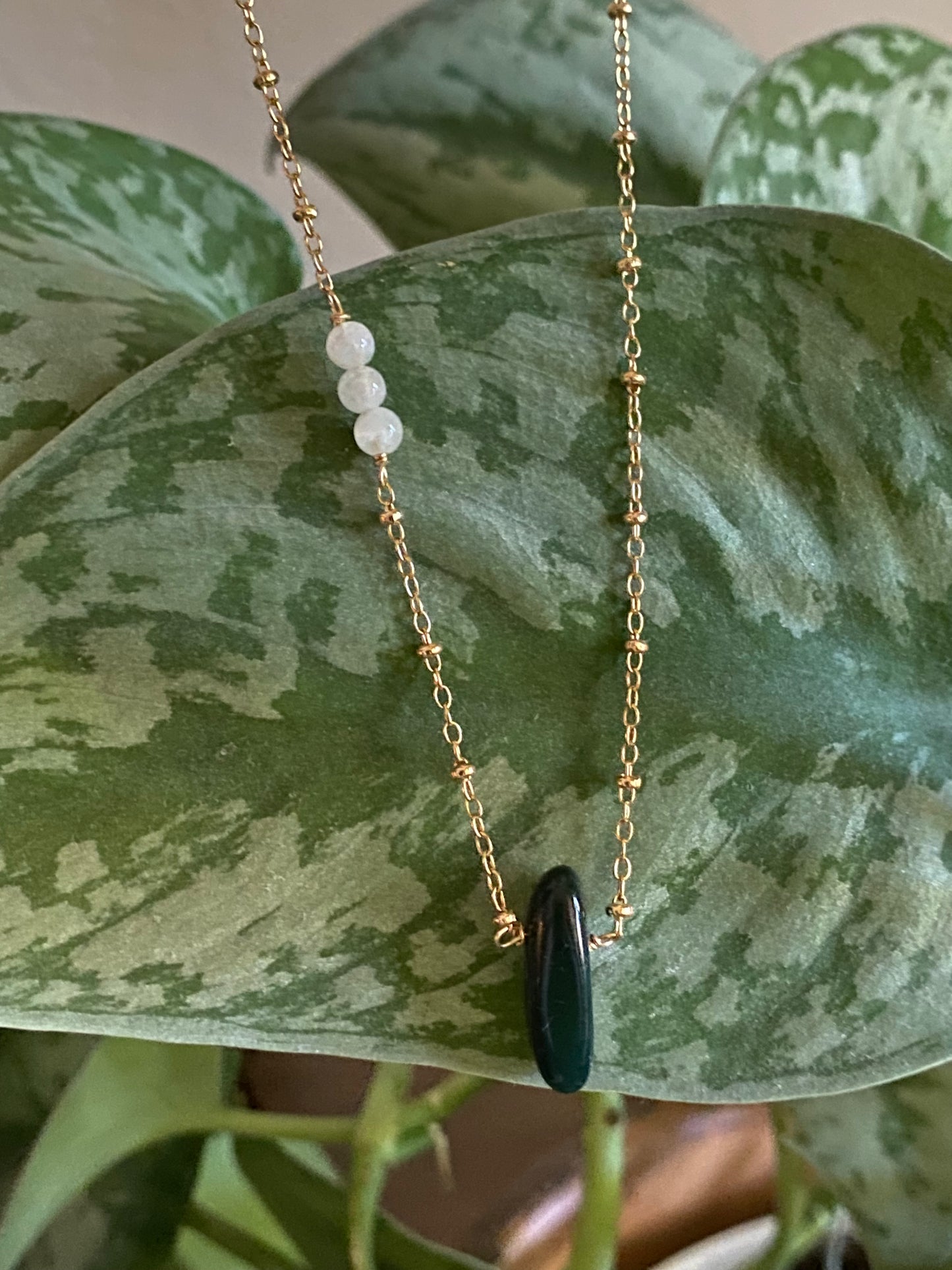 Moss Agate Necklace with Moonstone