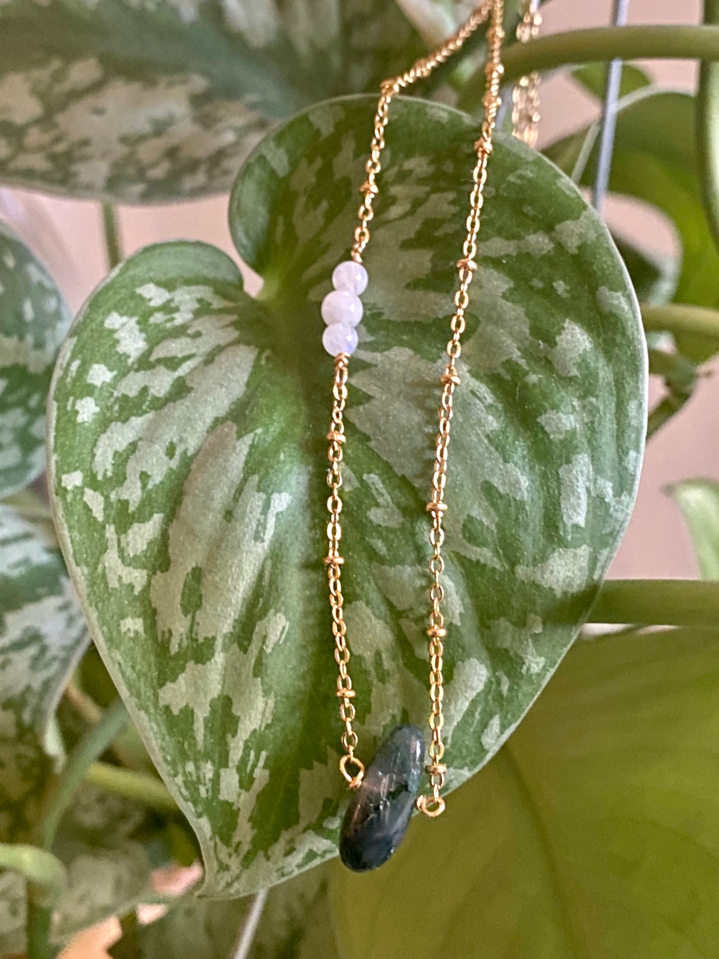 Moss Agate Necklace with Moonstone